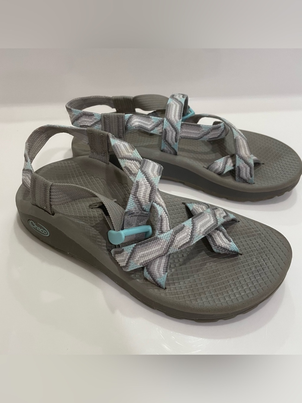 Chaco Women's Gray and Teal Patterned Strap Sandals
